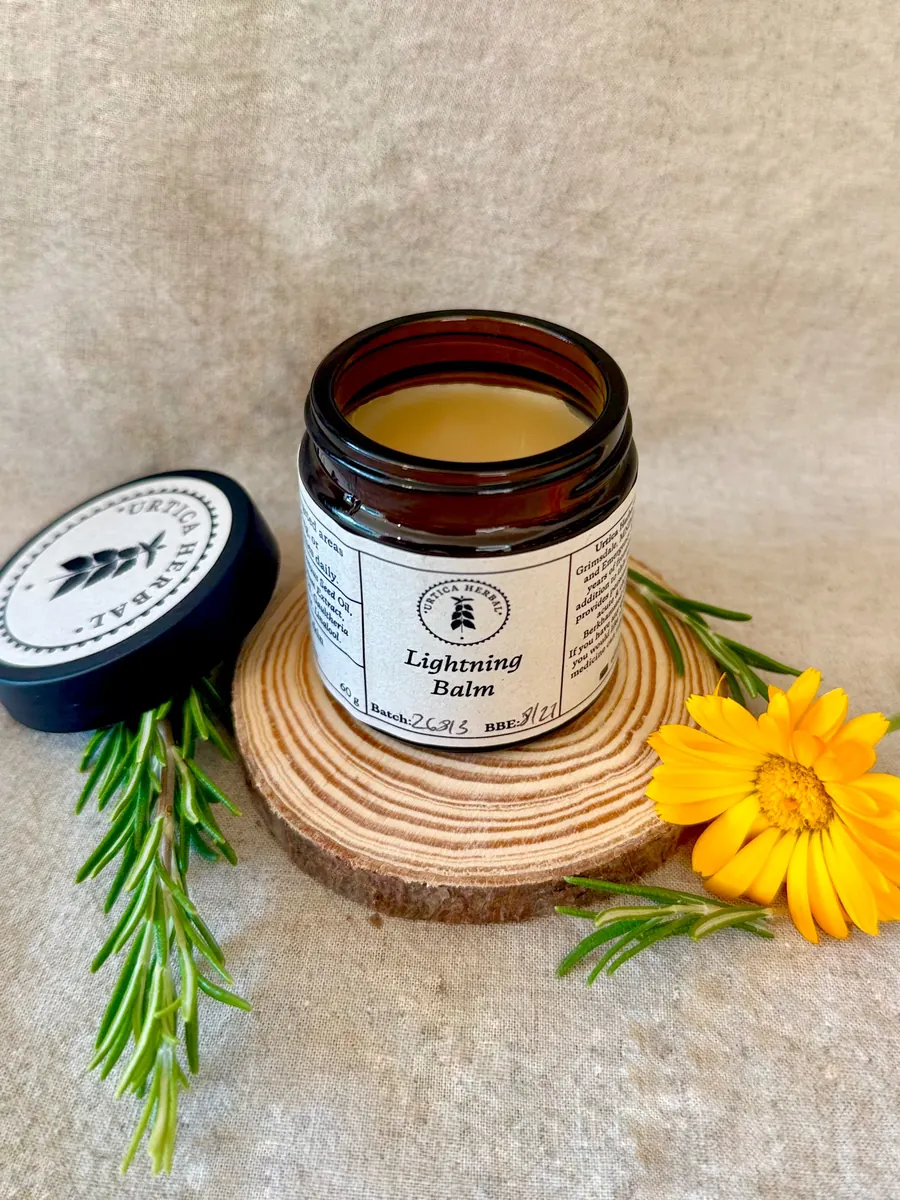 Lightning Balm, 60 g: the jar open, showing the balm